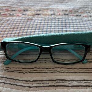 Icueyewear.com Black and Tiffany Teal Reader Glasses with Case +1.25